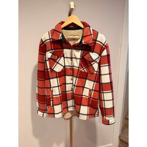 SAGE COLLECTIVE Sherpa Lined Plaid Flannel Shacket Jacket Women's Large Red